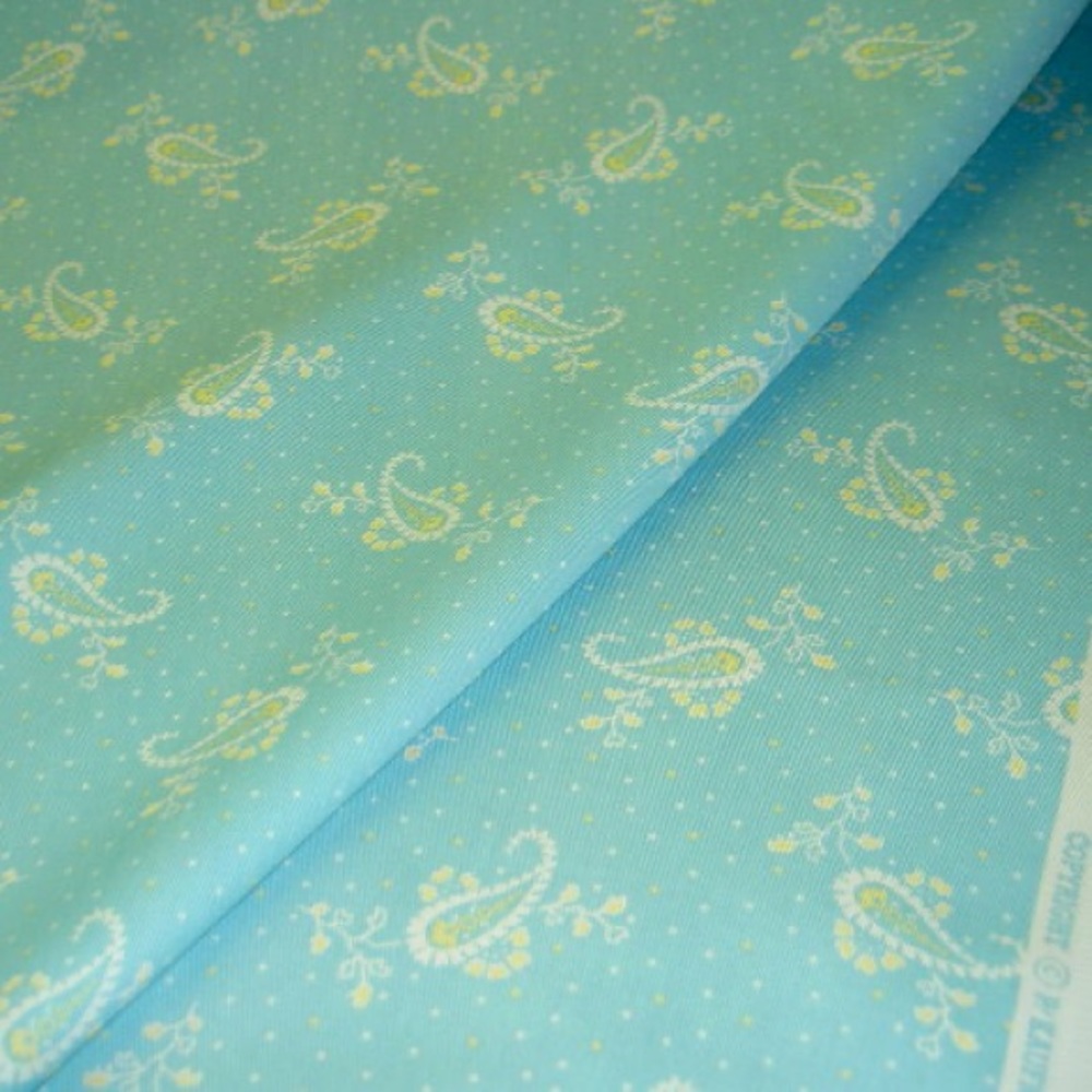W Bilbee Turquoise Paisley Boho Chic Cotton Fabric